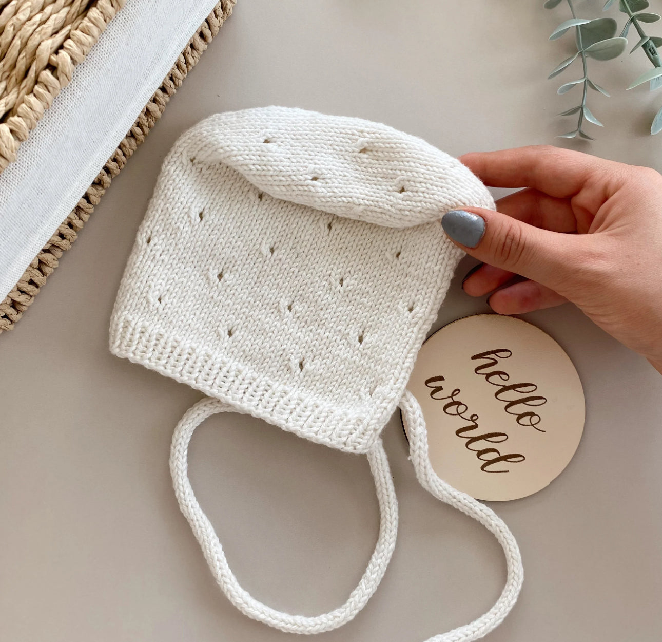 ‘Coming home’ handknitted collection romper/blanket/bonnet/booties