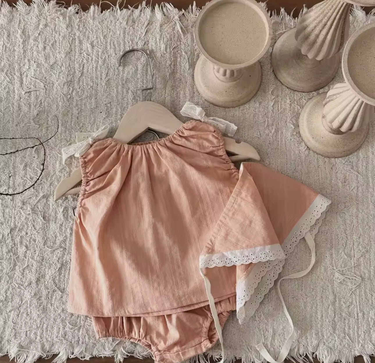 3 piece peach lace trim set