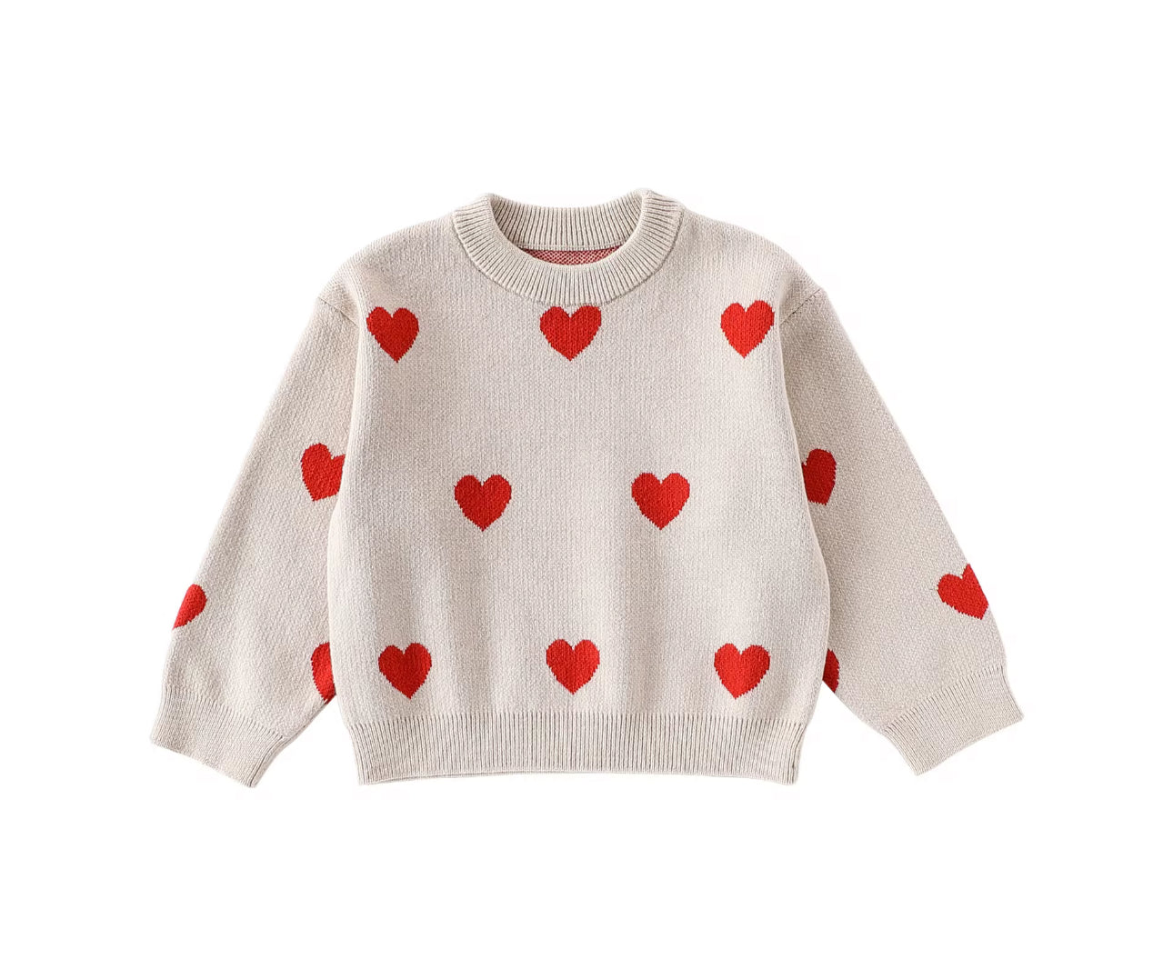 Thick knitted beige red heart jumper