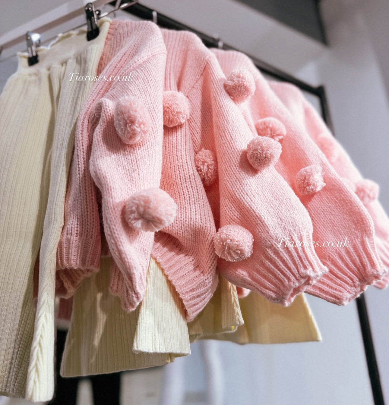 Chunky Pom Pom spring summer jumper and knit flares set