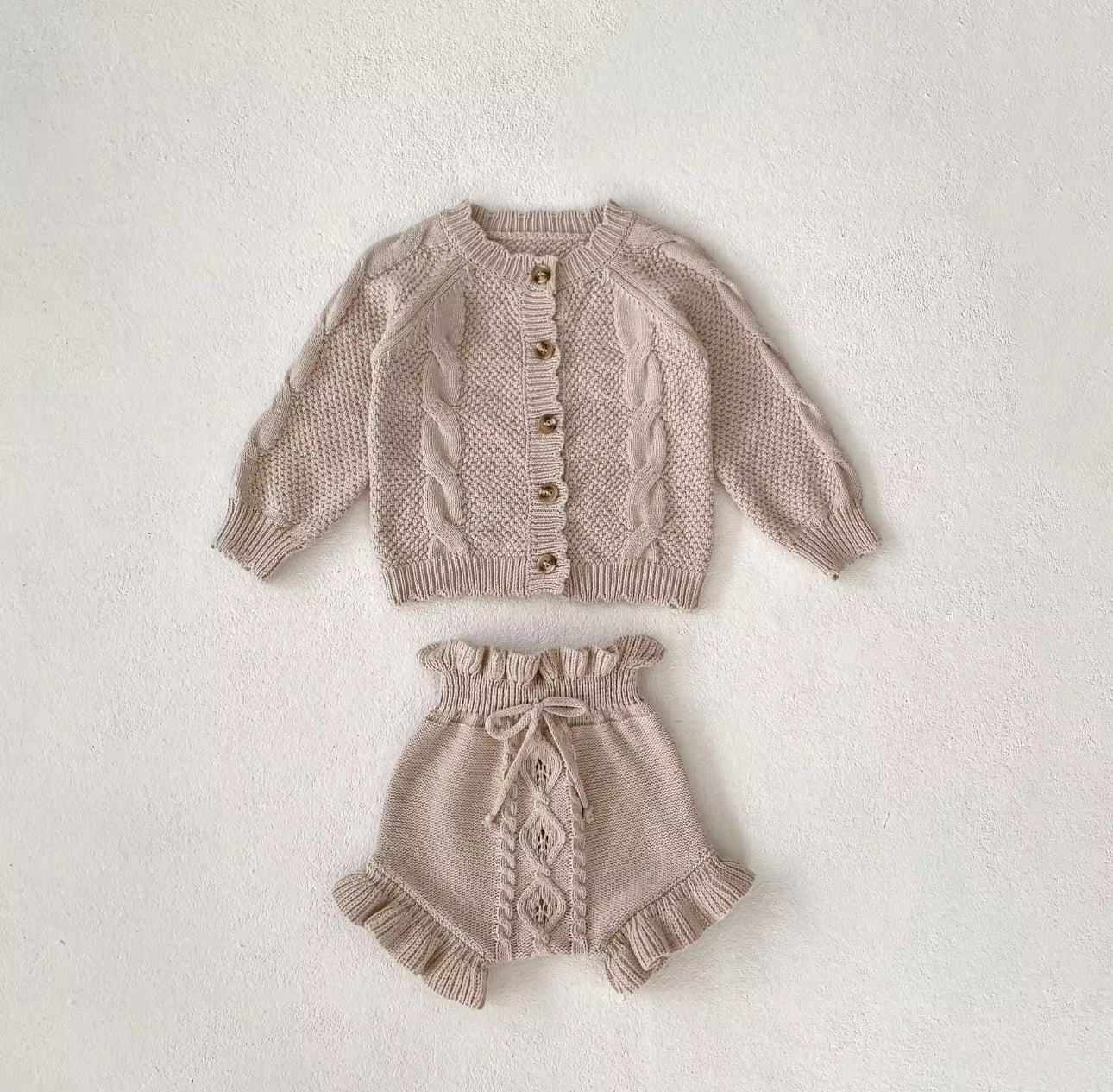 Pre order brown knit cardigan and shorts