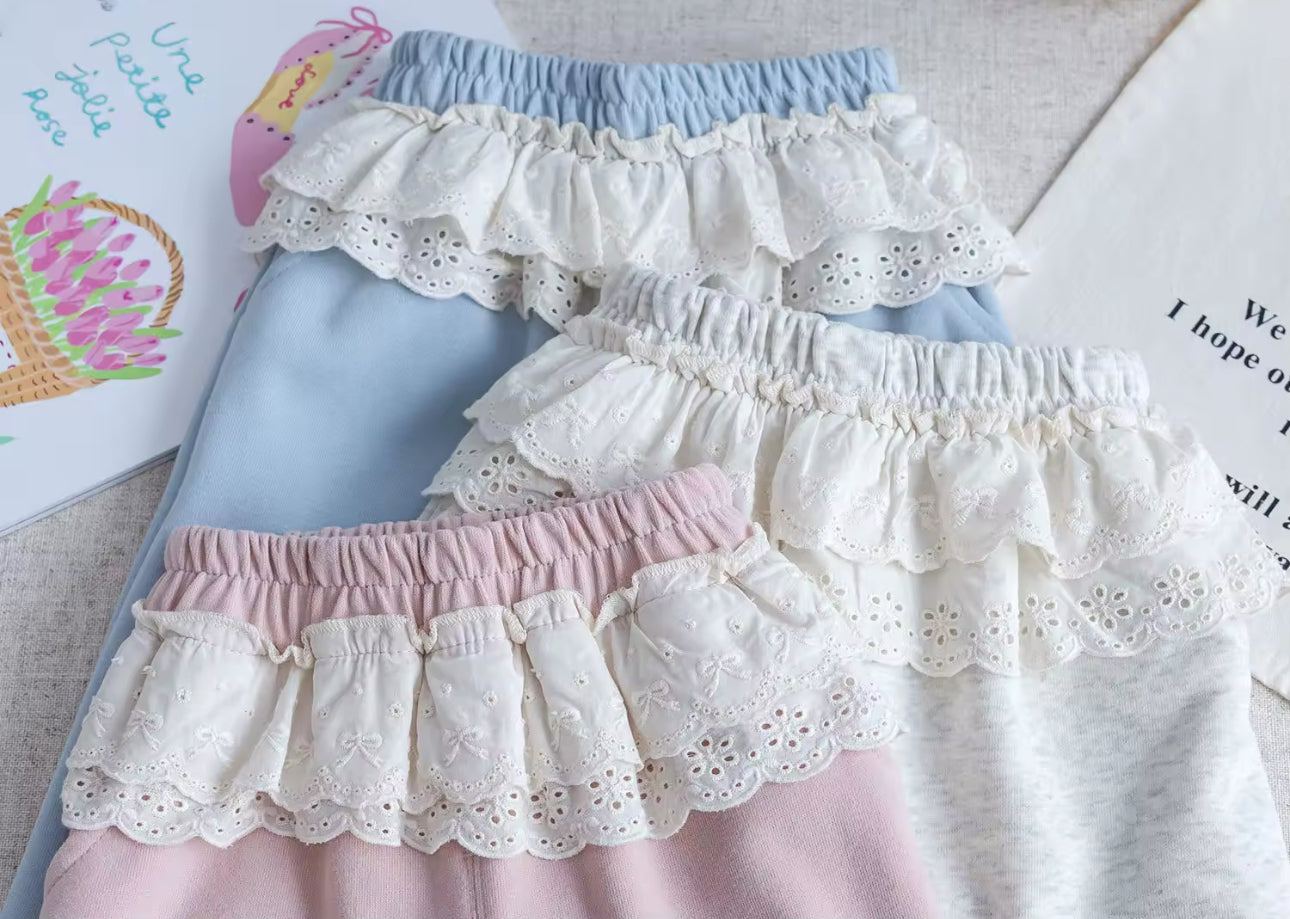 Spring lace trim bow joggers