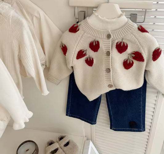 Strawberry embroidered knit cardigan