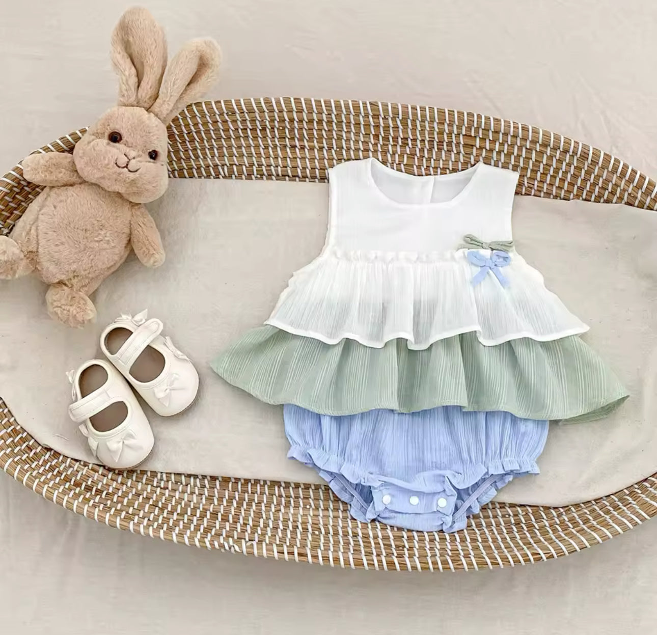 Sage and baby blue summer floaty romper