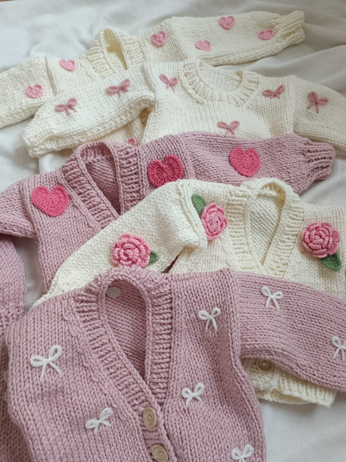Pre order pink heart handknitted cardigans