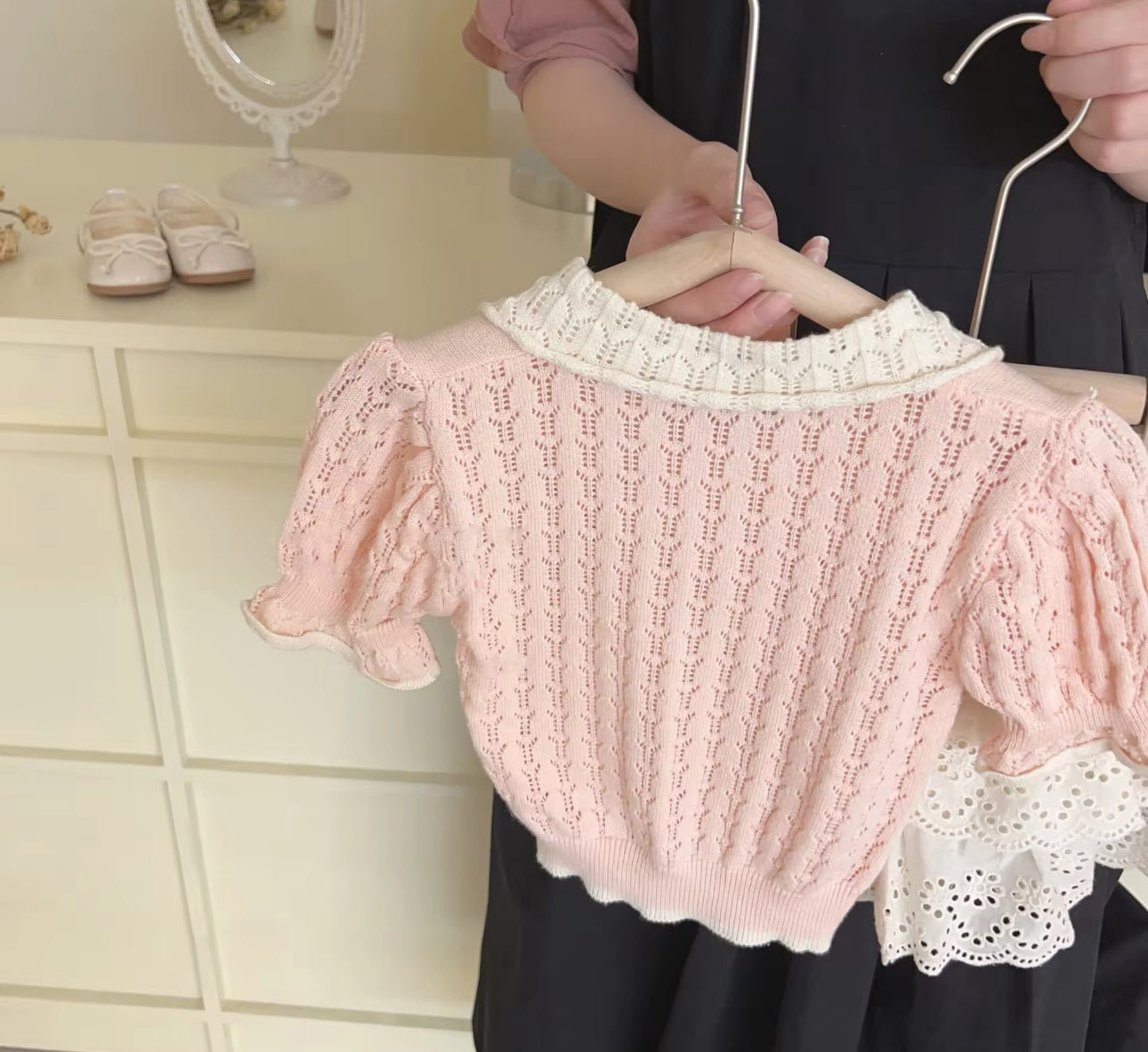 Pre order knit top and ruffle skort set