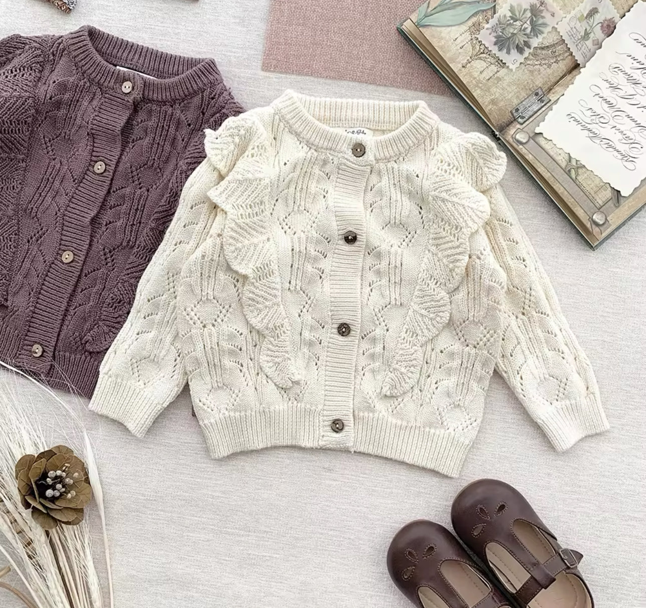 Pre order 100% cotton knitted romper and cardigan sets