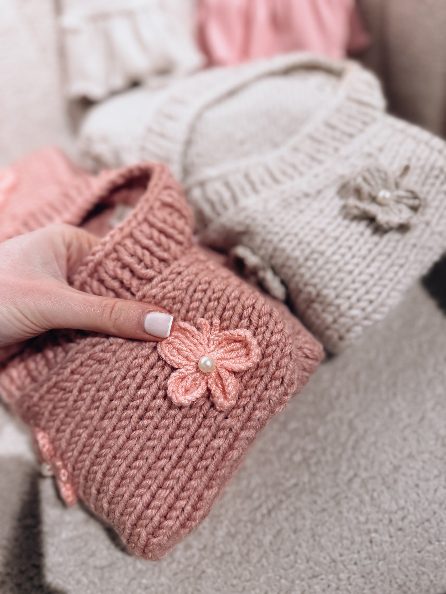 In stock pearl butterfly handknitted cardigans