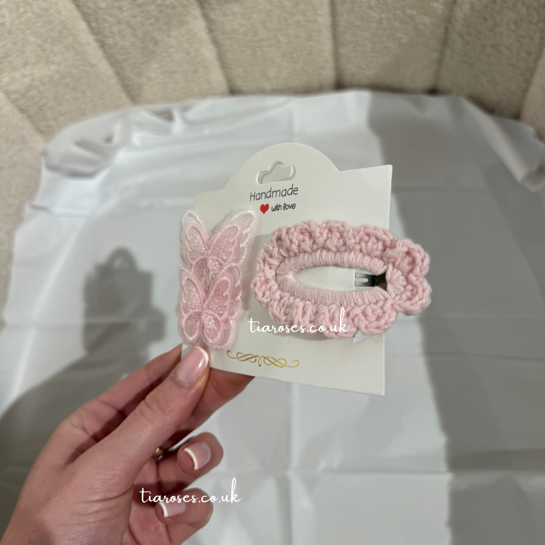 In stock handmade pink butterfly clip set