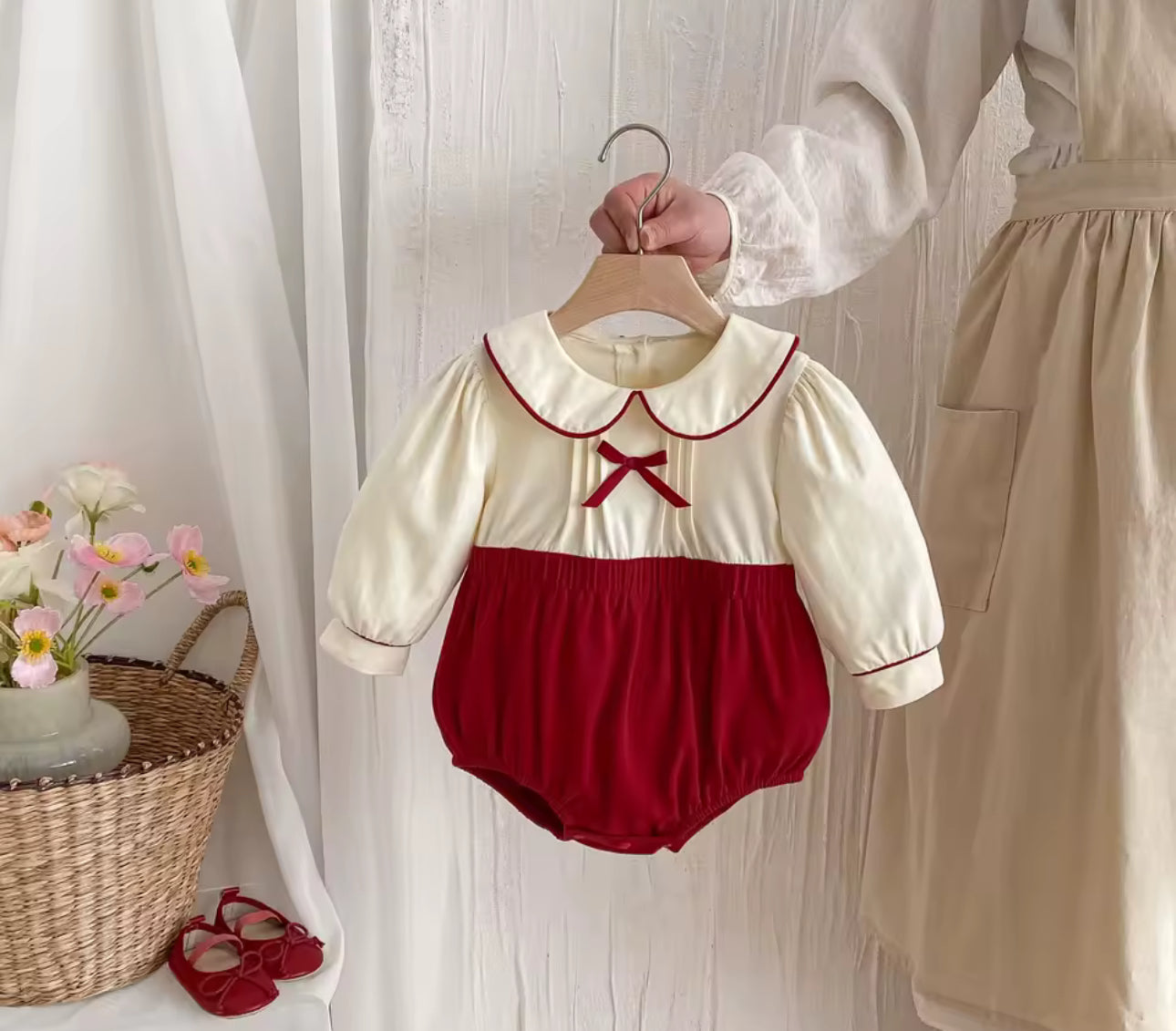Red and cream contrast christmas romper