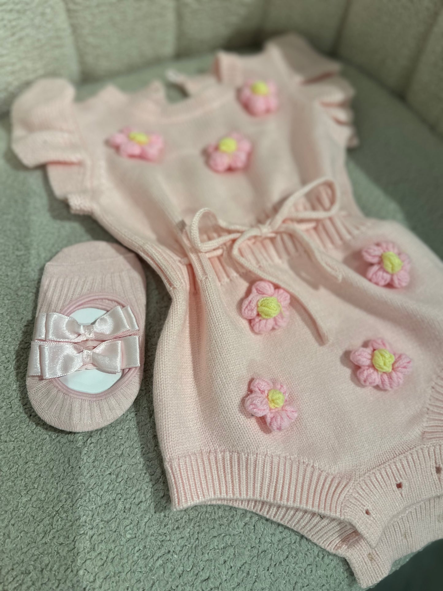 Handmade flower cotton rompers