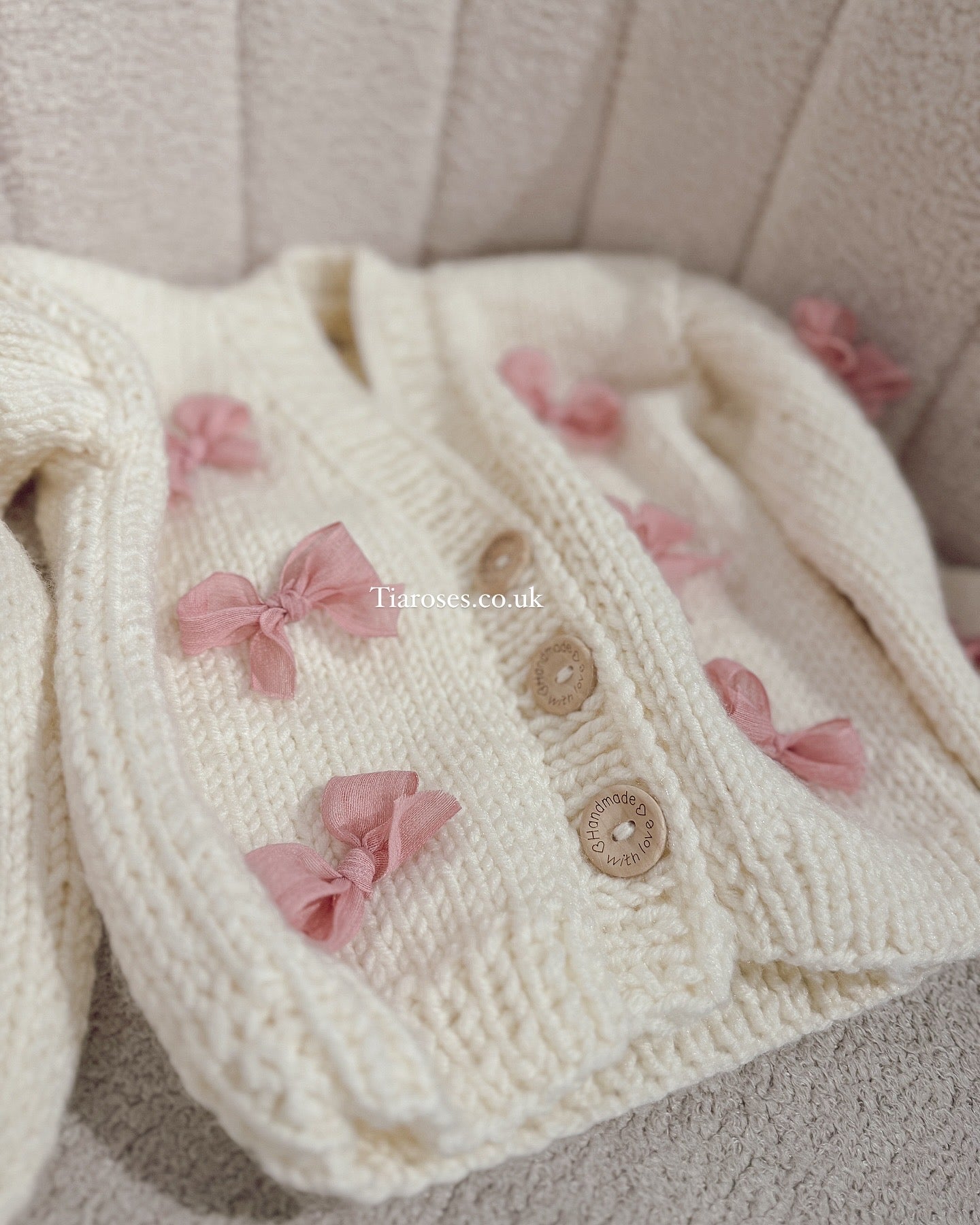 Pre order cream pink bow cardigan 3 weeks