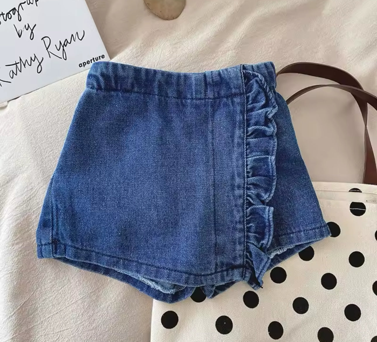 Two piece spring summer white lace top and denim skort