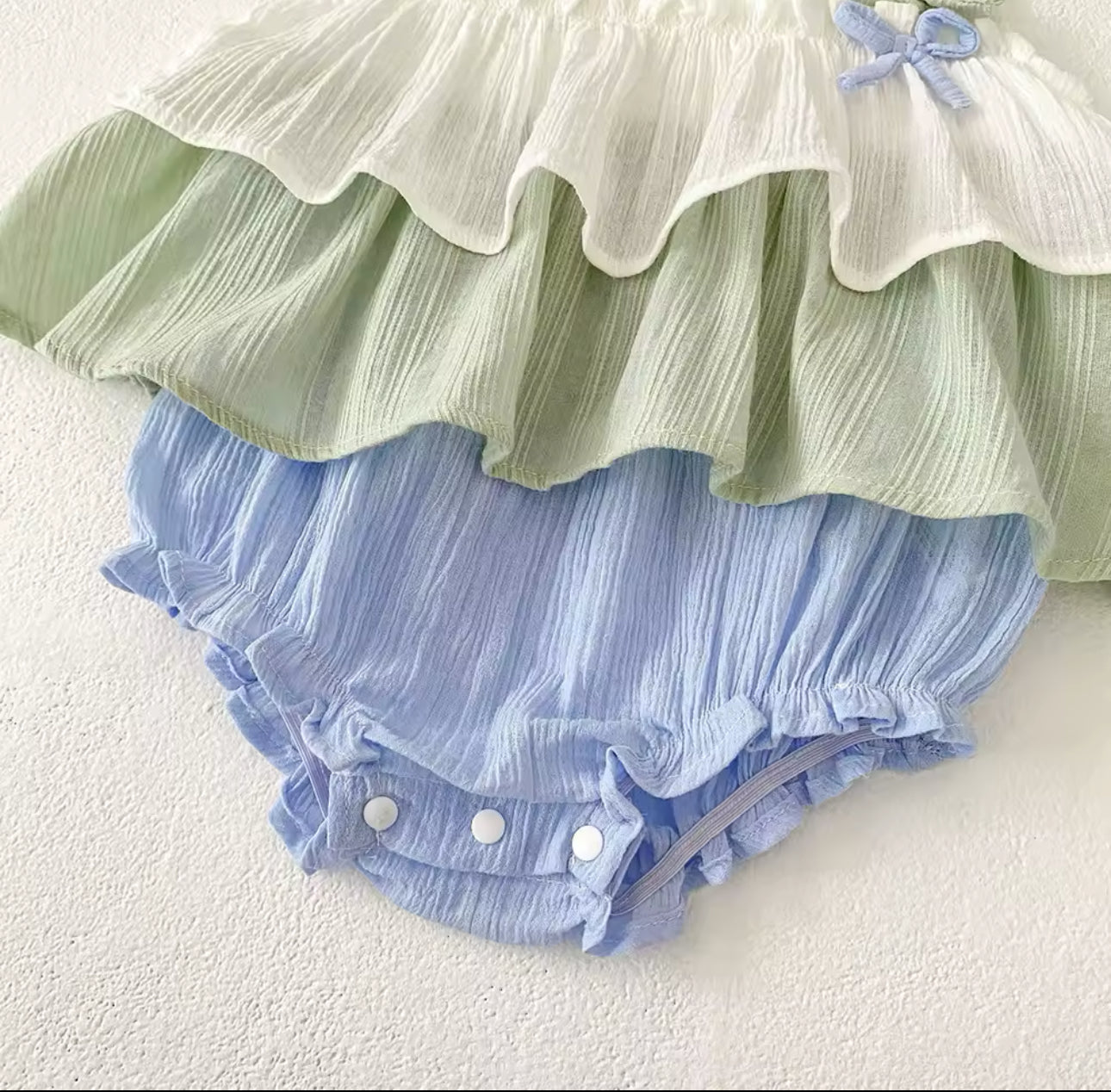 Sage and baby blue summer floaty romper