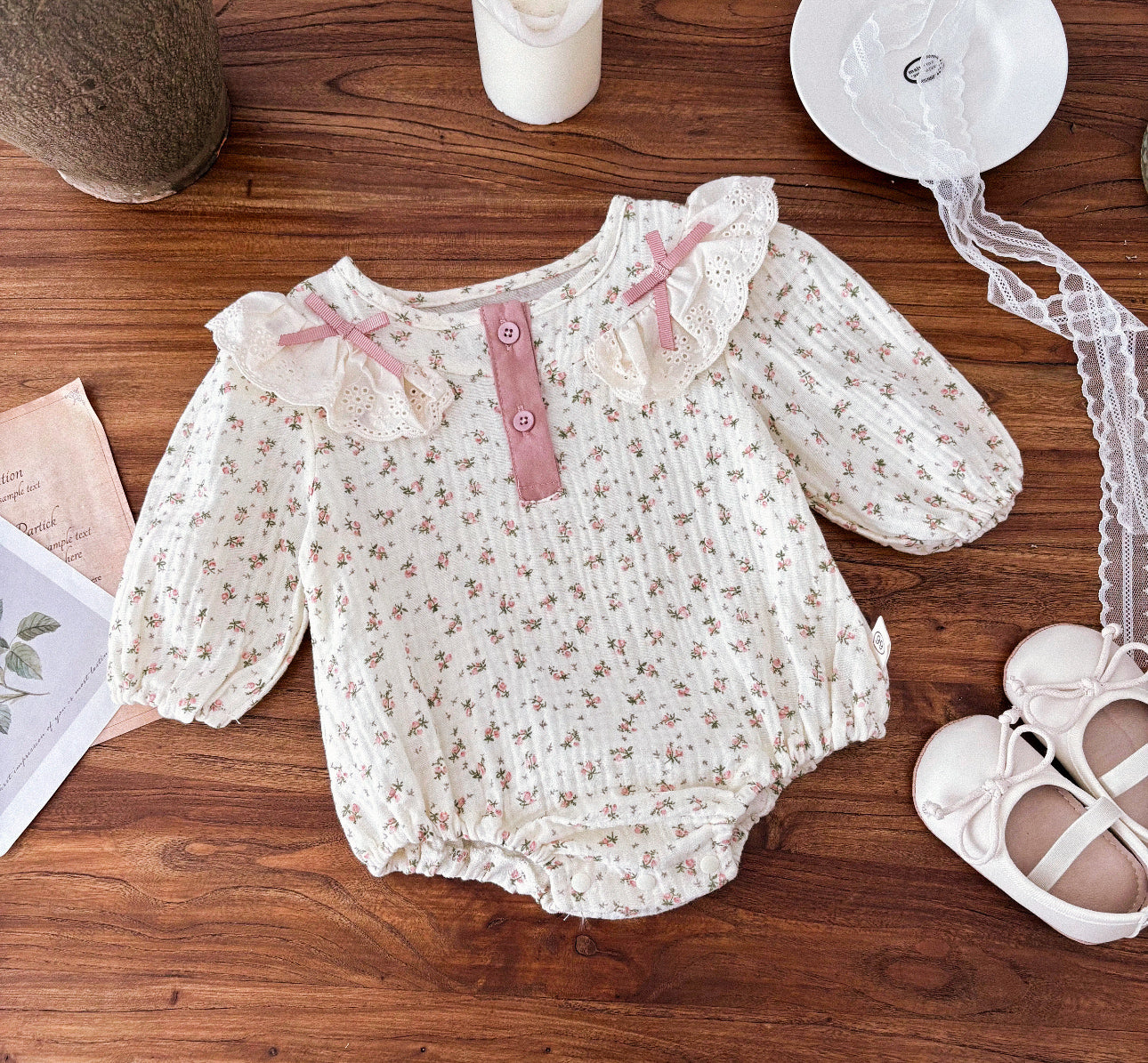 Spring summer dusky pink floral muslin romper (pre order)