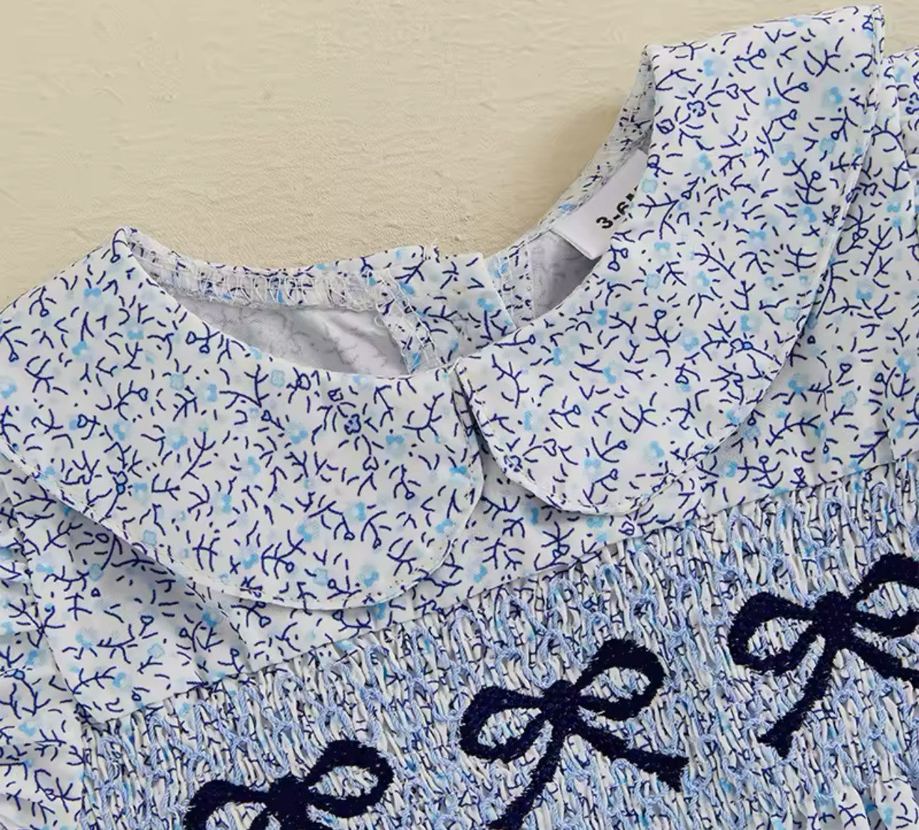 Spring blue embroidered bow romper (pre order)