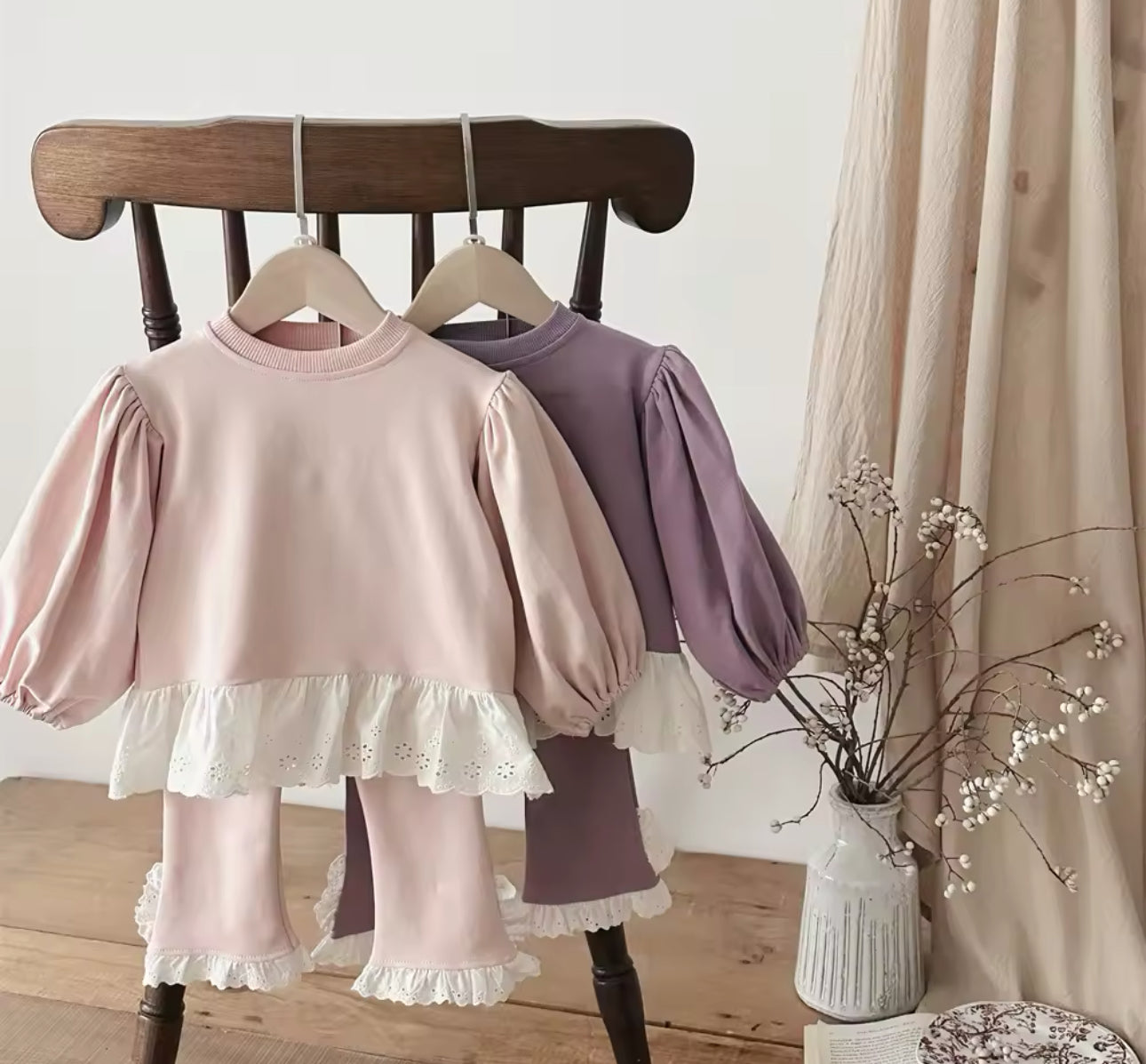 Two piece cotton lace trim spring sets (pre order)