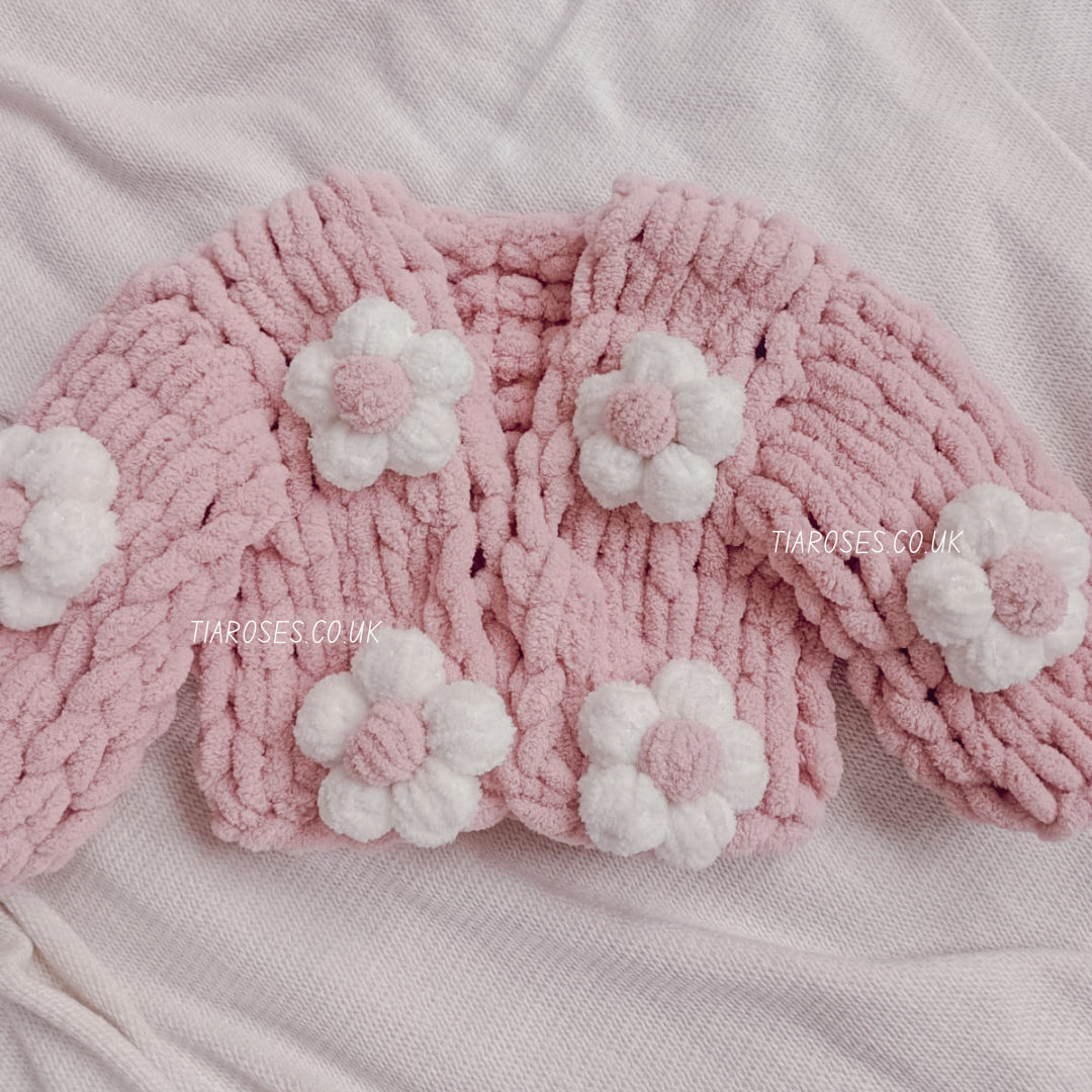 In stock New style soft handknitted flower ribbon cardigans