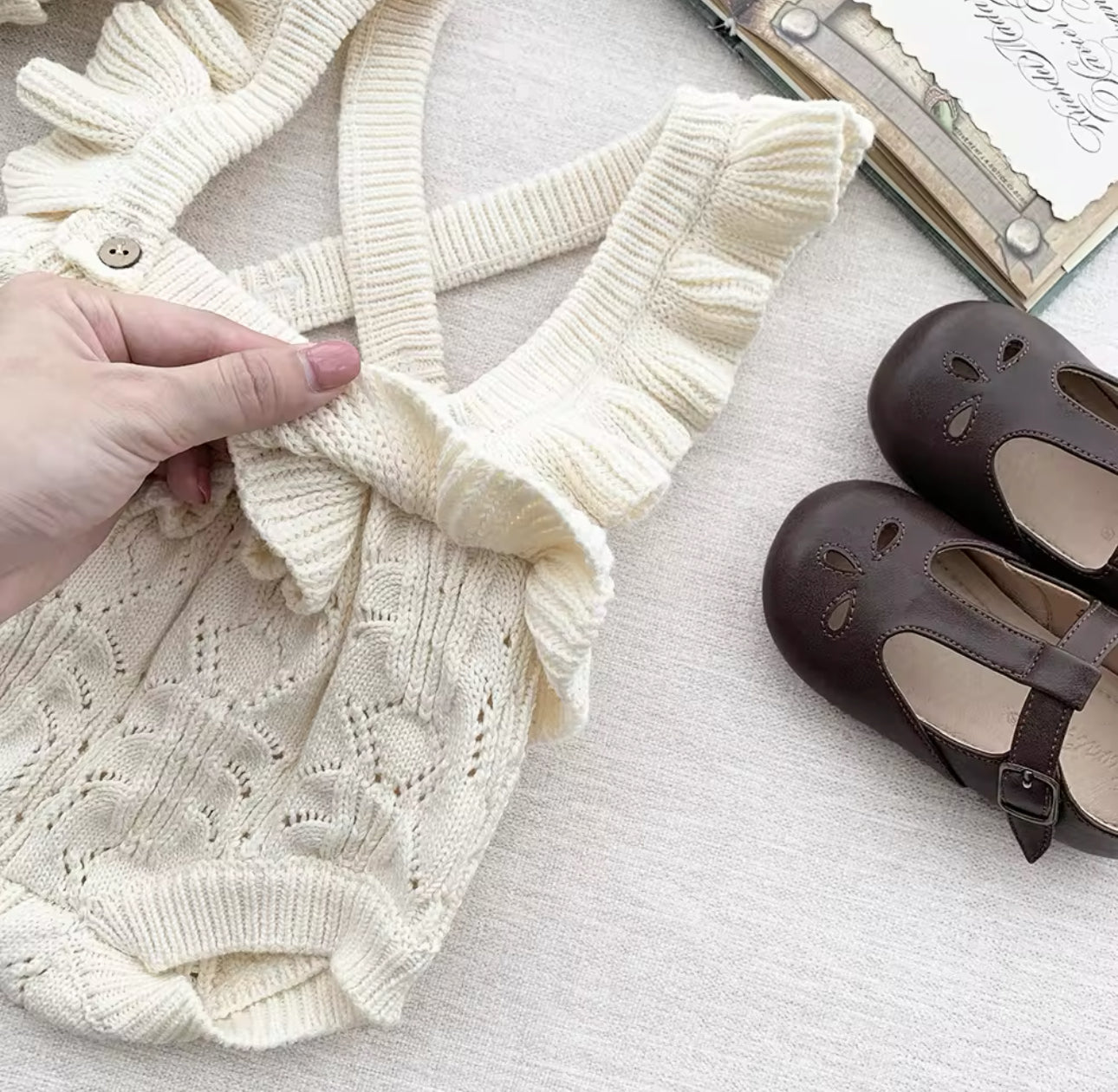 Pre order 100% cotton knitted romper and cardigan sets