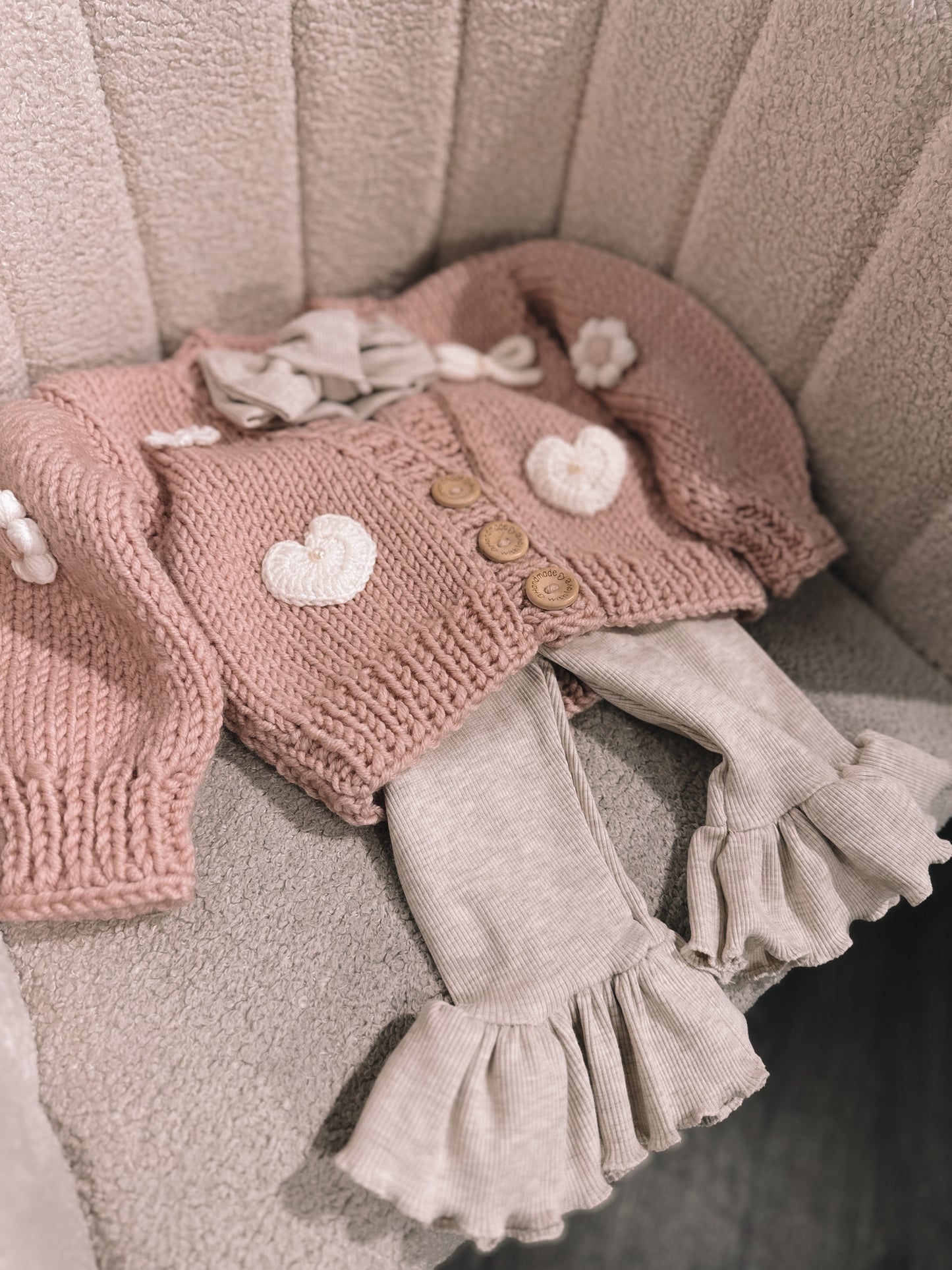 In stock spring handmade organic cotton legging and bow set