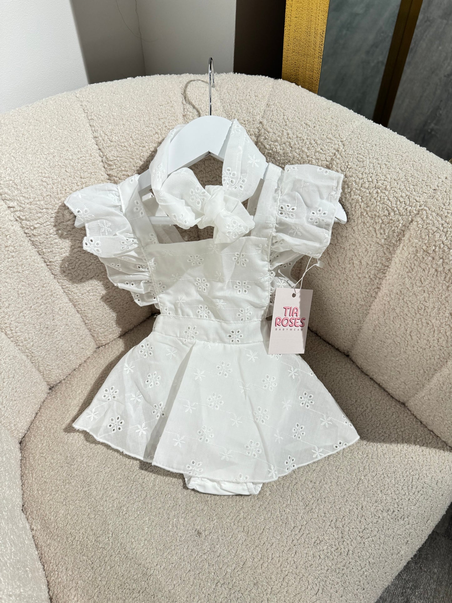 In stock summer broderie romper and headband