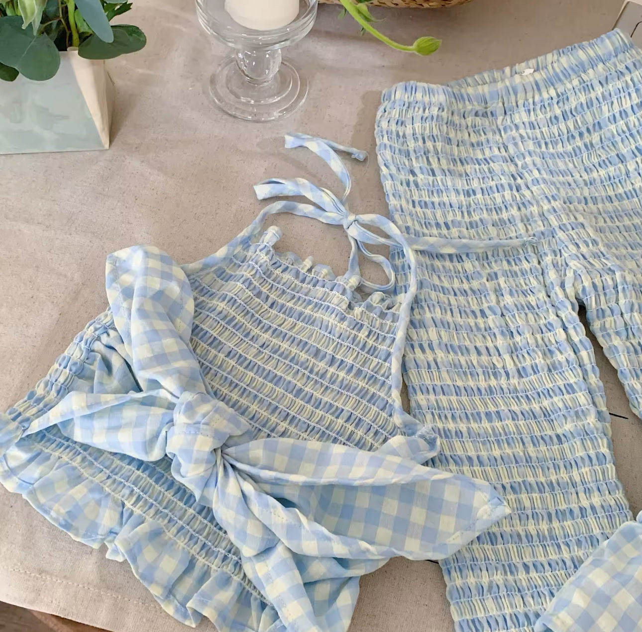 Blue gingham two piece summer set