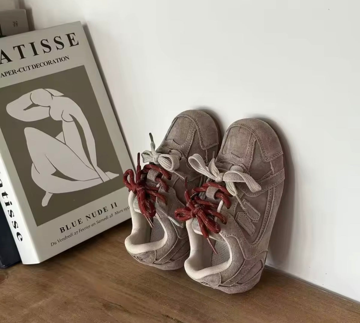 Double lace suede trainers