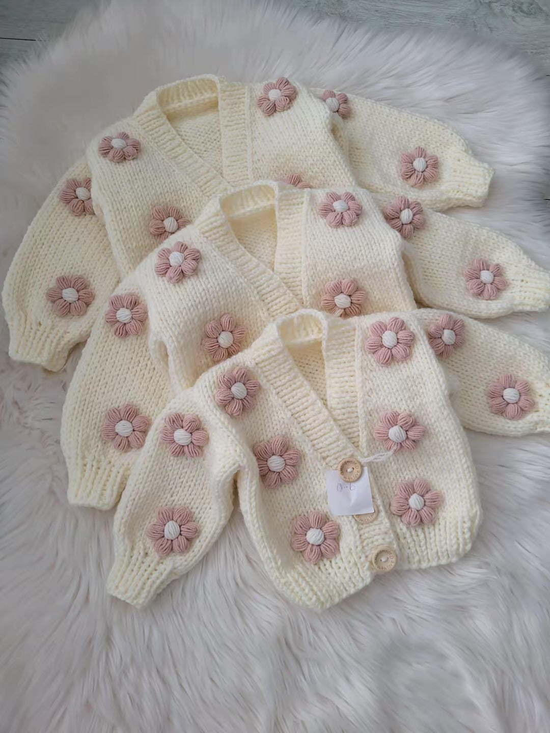 Handknitted 3 piece sets (cardigan, skirt, headband)
