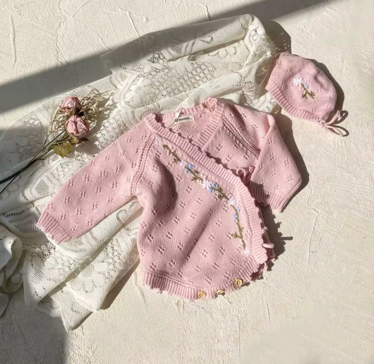 Pre order soft pink embroidered spring flower romper
