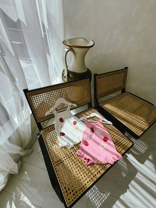 In stock summer knitted embroidered strawberry rompers