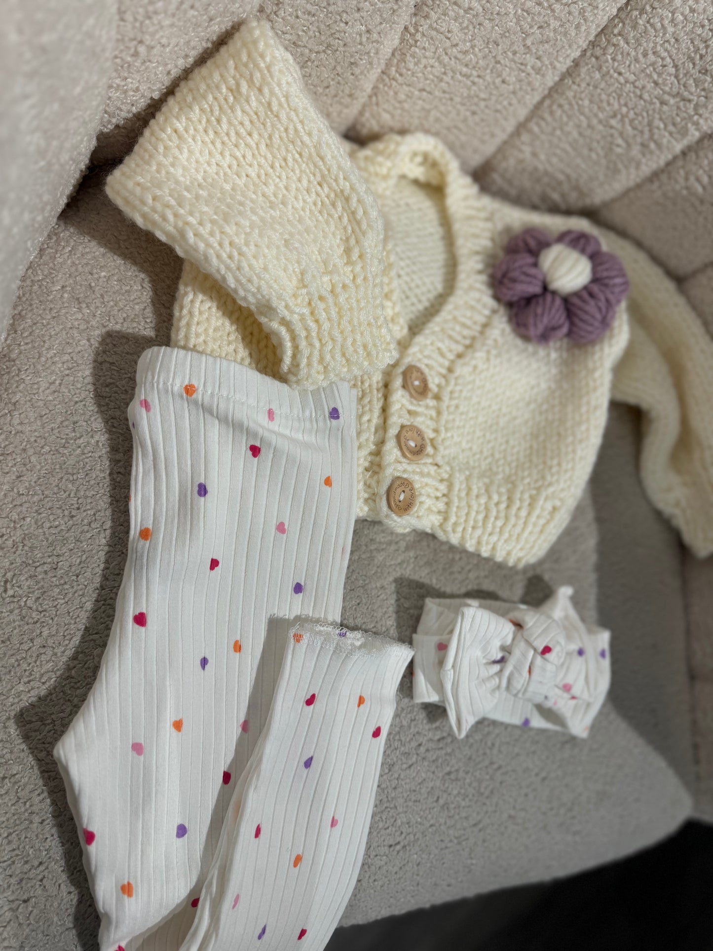 In stock handmade cotton leggings and bow set