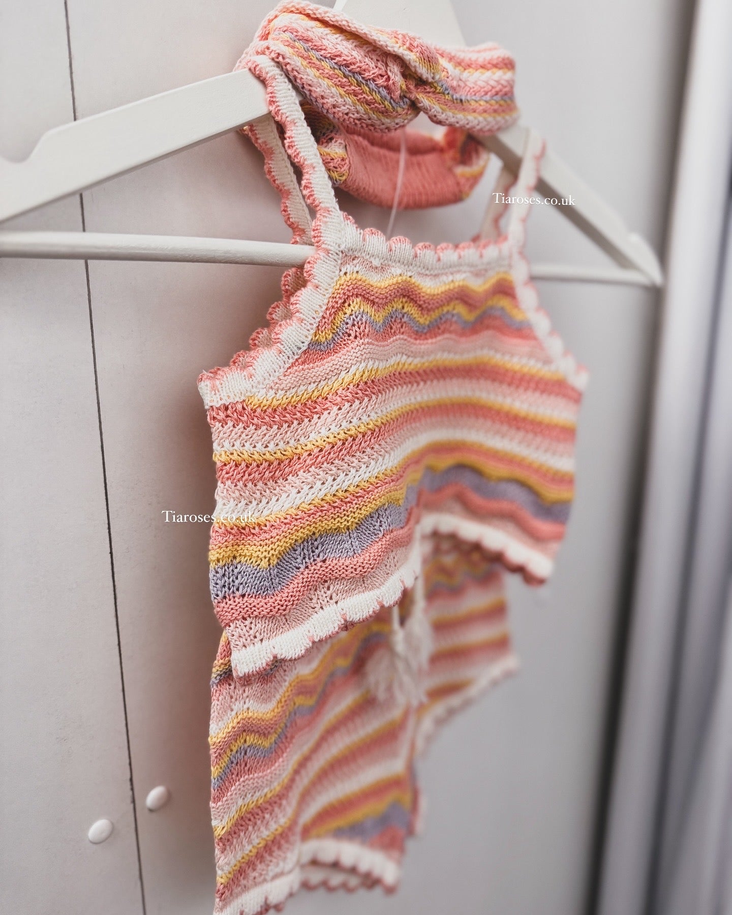 In stock summer crochet 3 piece vest shorts and headband set