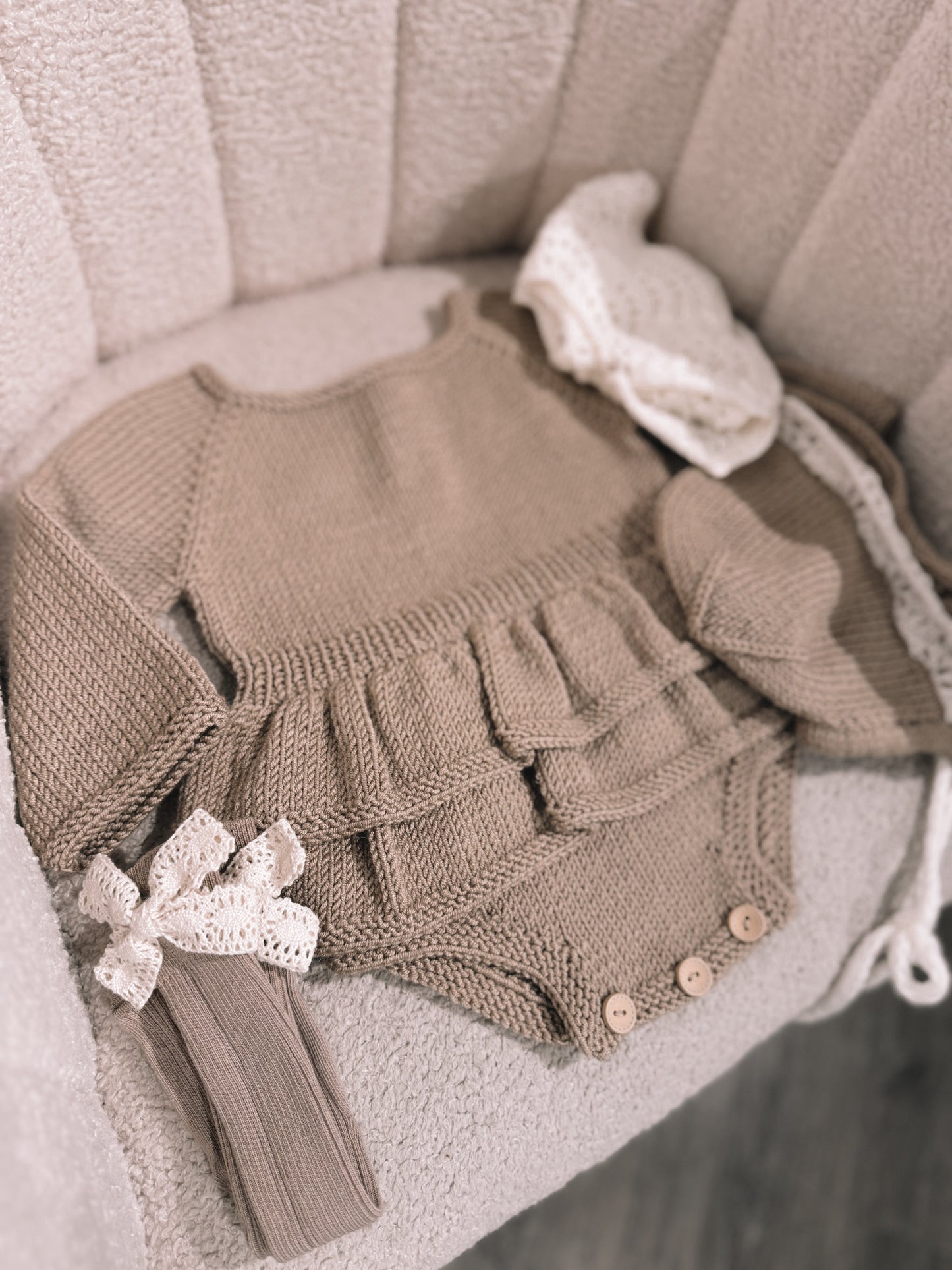 In stock exclusive fine handknitted organic 3 piece set