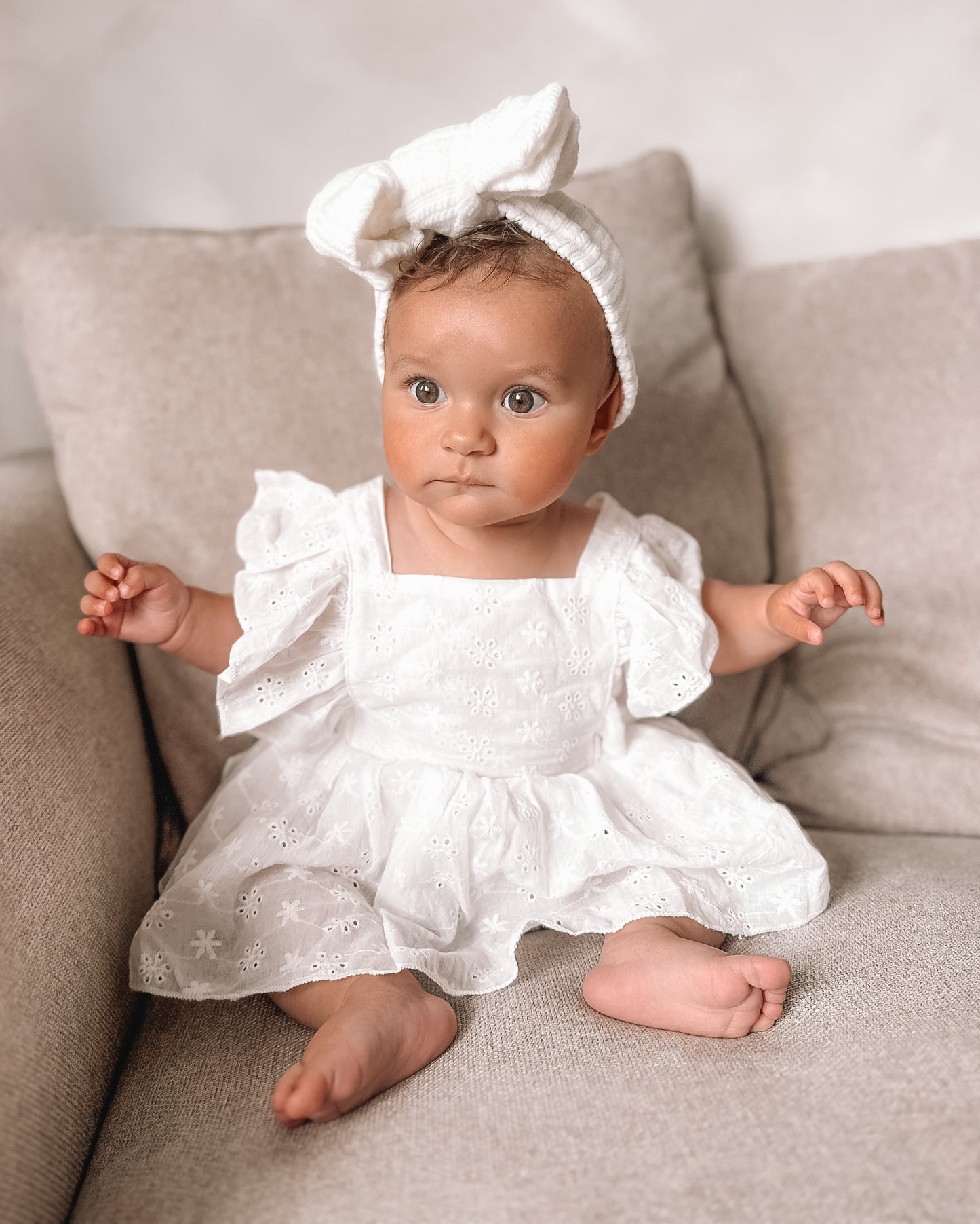 In stock summer broderie romper and headband