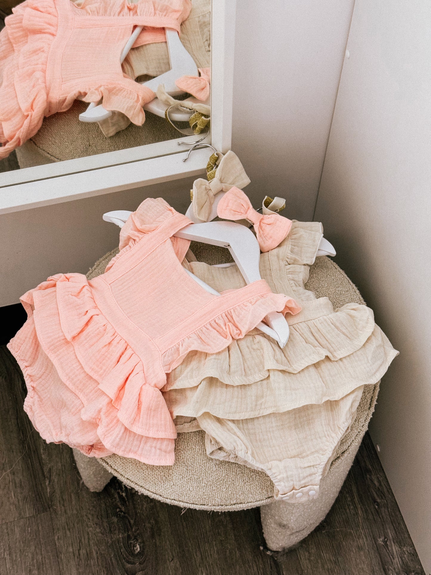 Pre order summer ruffle cotton rompers (headband included)