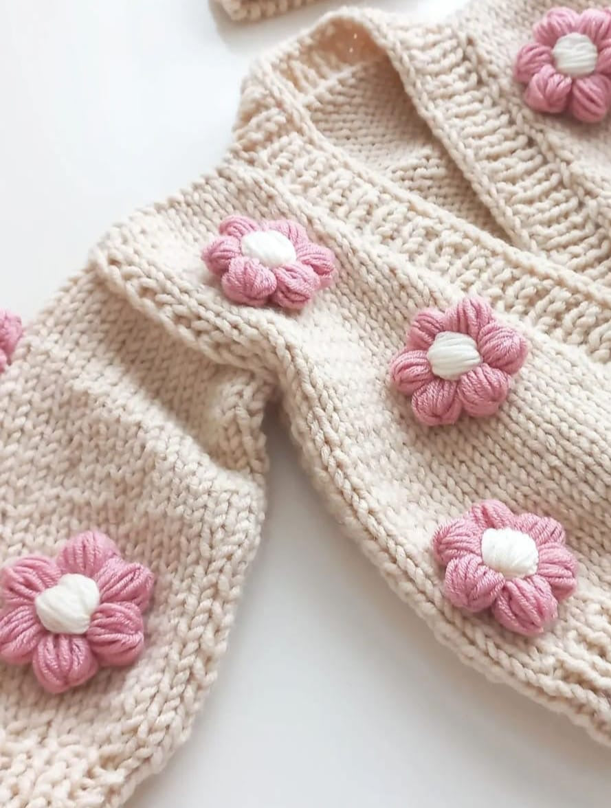 Pre order flowers hand knitted cardigan