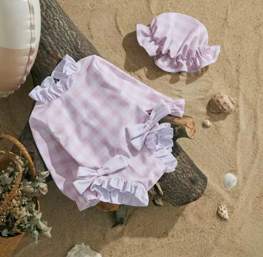 Pink gingham swim set