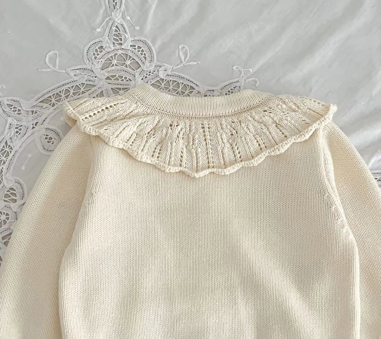 Pre order cream knit bow cardigan and romper 2 piece set