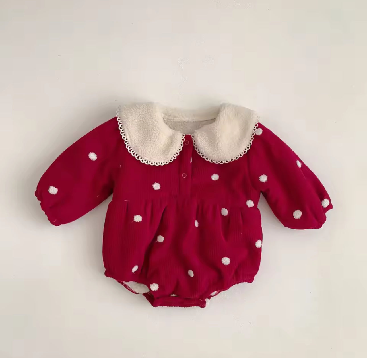 Thick fleece lined red dot Christmas romper