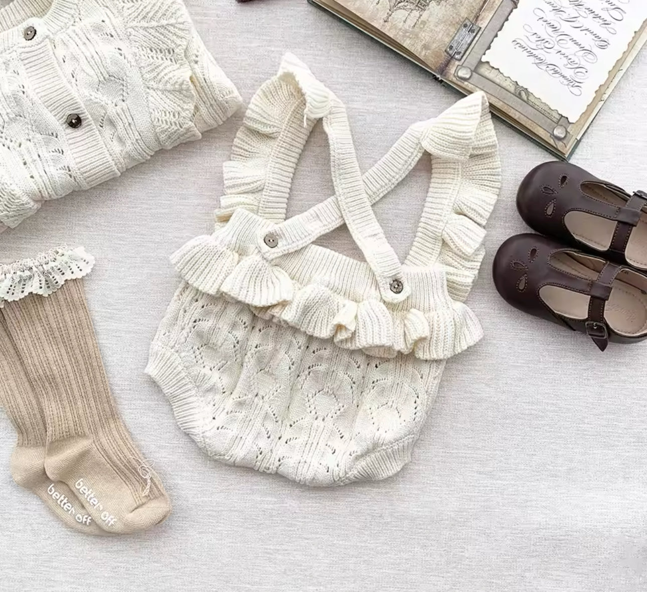 Pre order 100% cotton knitted romper and cardigan sets
