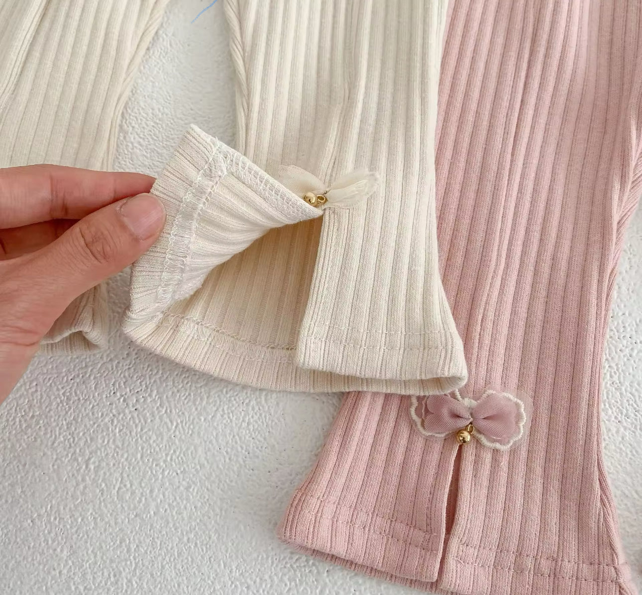 Pre order thick ribbed cotton leggings with bow