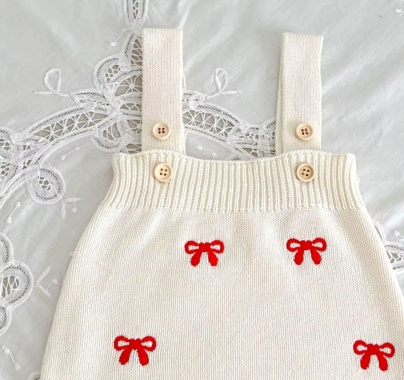 Pre order cream knit bow cardigan and romper 2 piece set