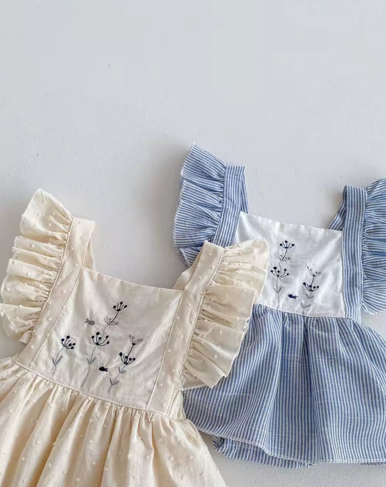 Ruffle embroidered flower spring summer rompers