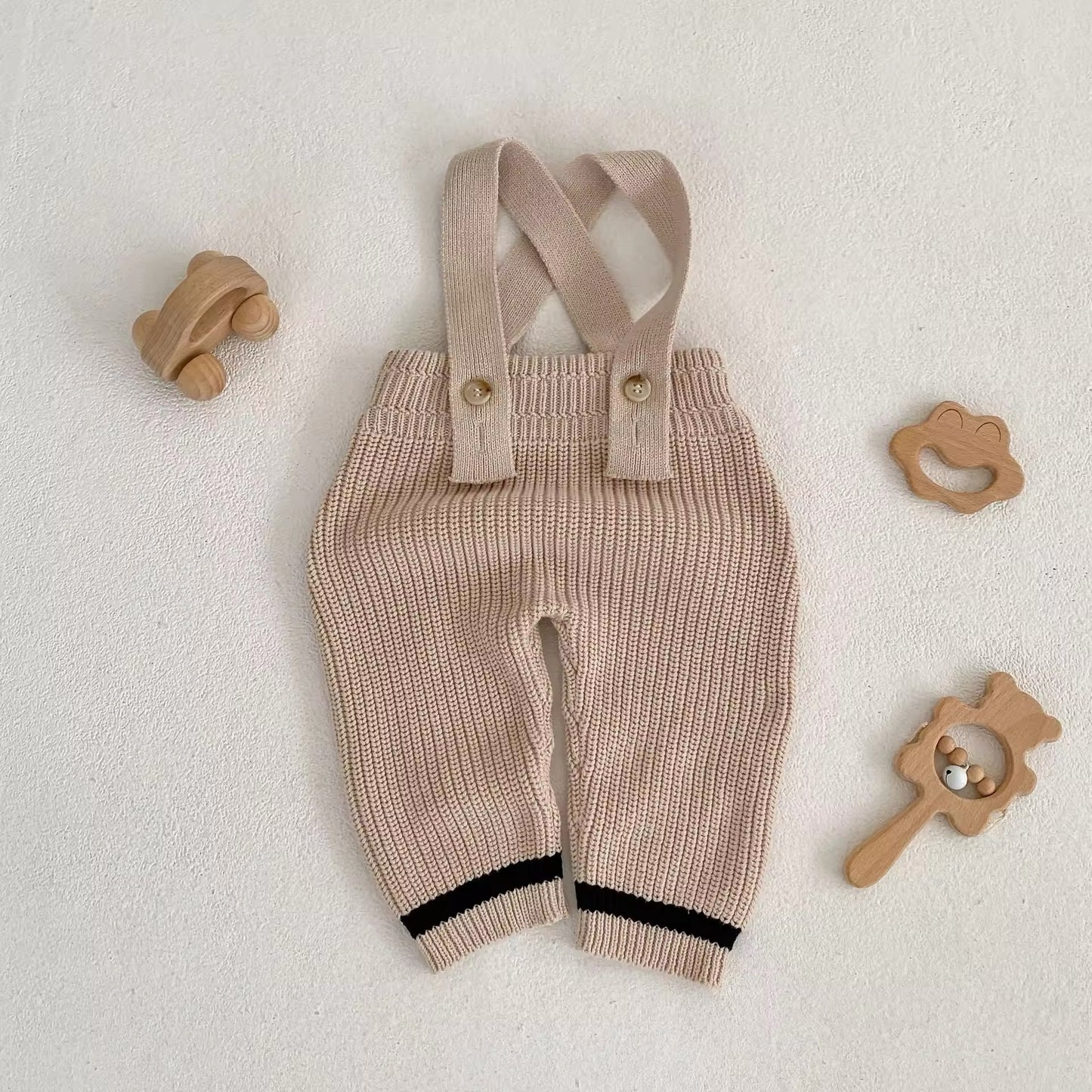 Pre order beige and black stripe knit collection (dungarees only)