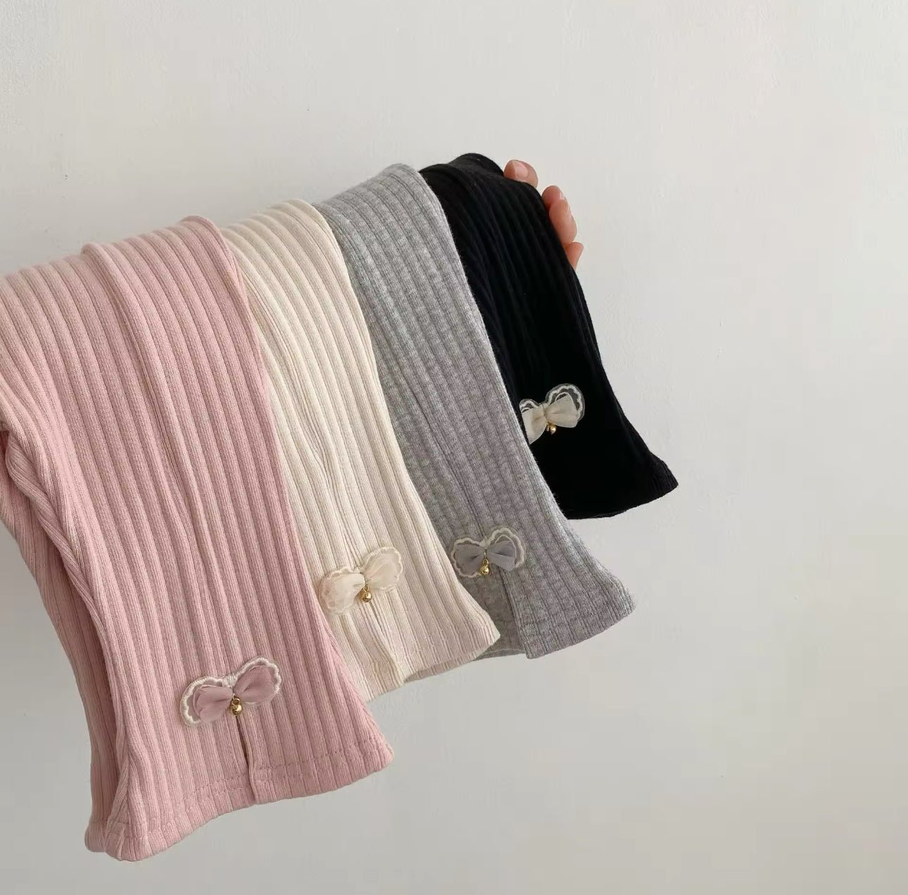 Pre order thick ribbed cotton leggings with bow