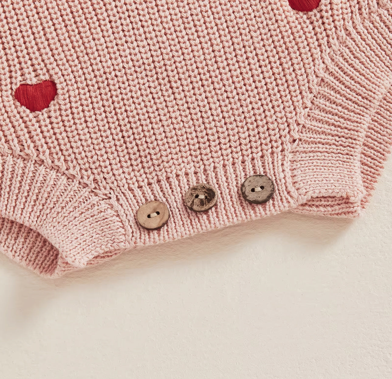 Pre order Valentines chunky knit embroidered heart rompers