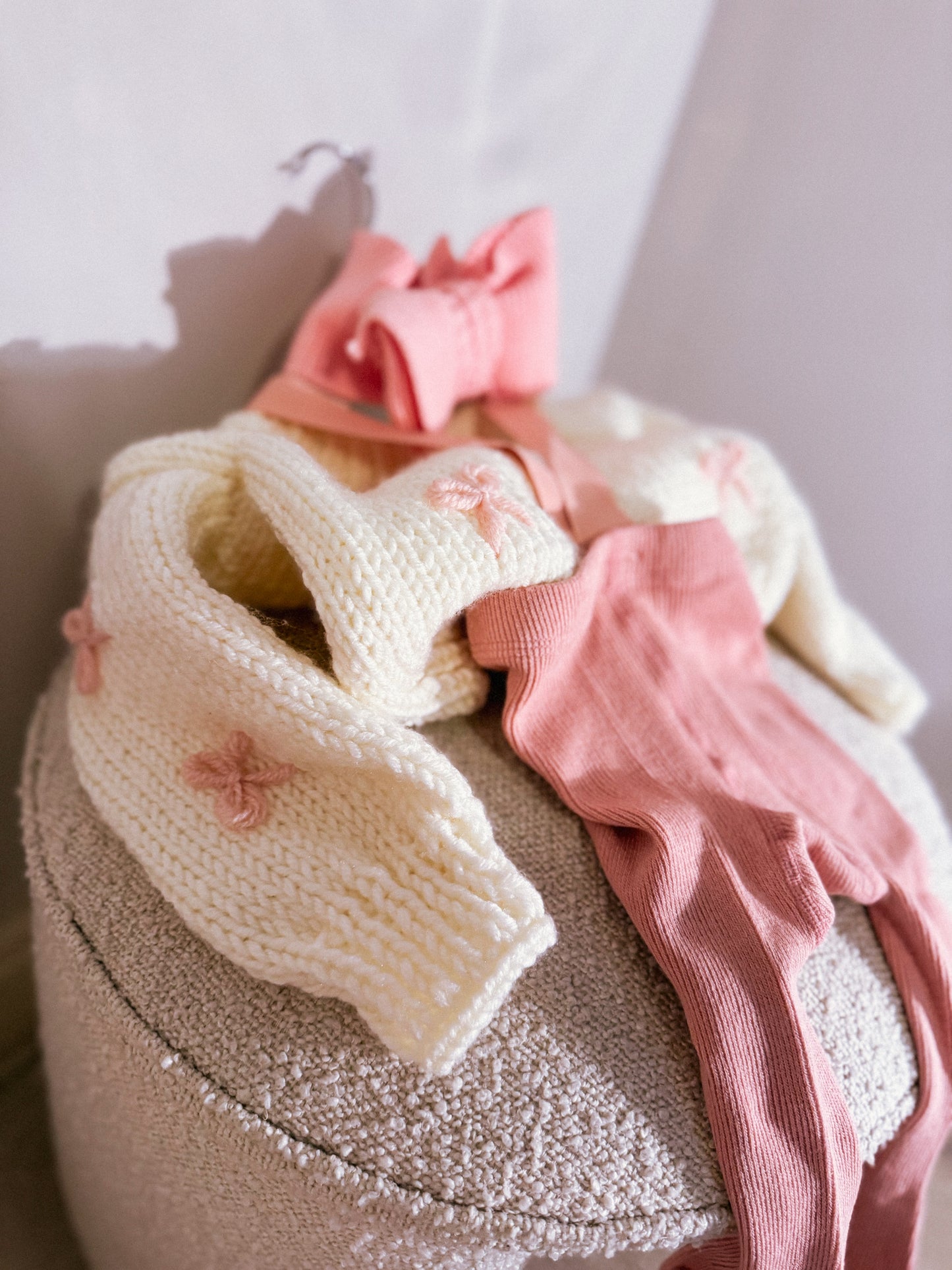 Chunky knitted summer bow headband in stock