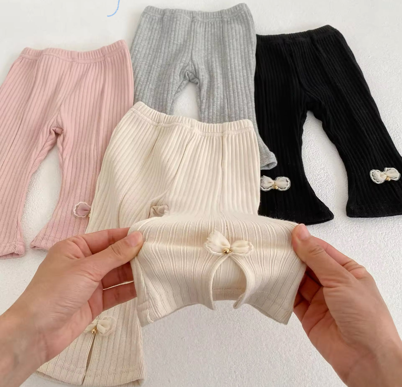 Pre order thick ribbed cotton leggings with bow