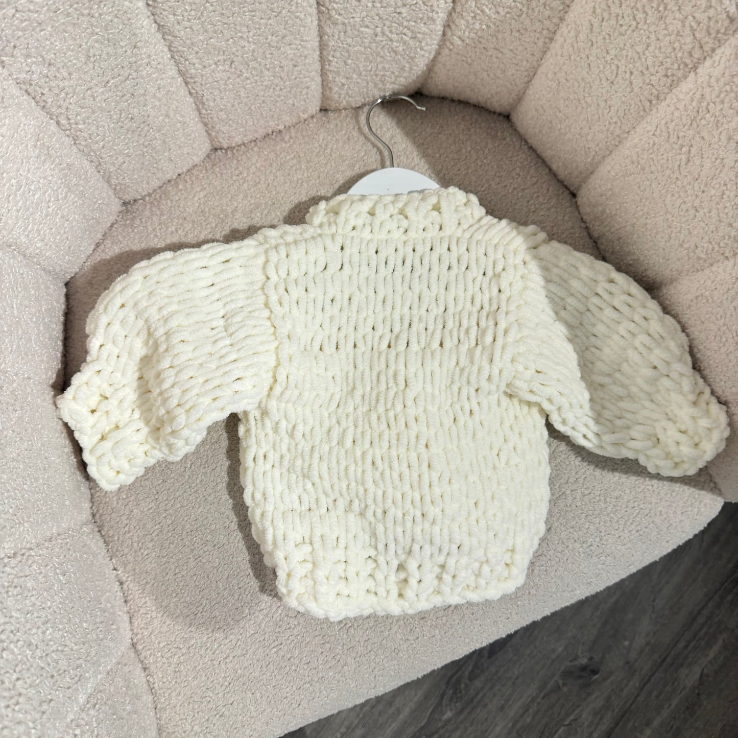 In stock Soft handknit cardigan with purple flowers