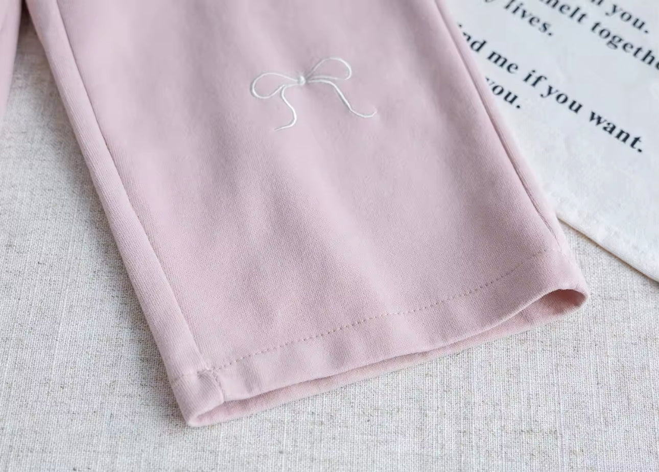 Spring lace trim bow joggers